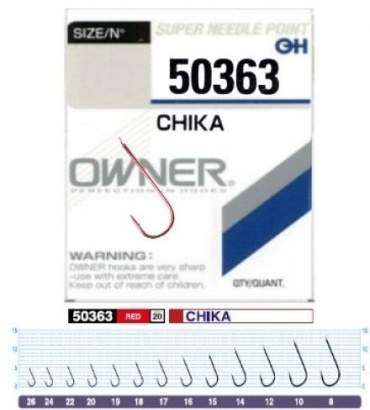 Крючок для рыбалки Owner Chika red №15 50363-15 одинарный красный 13 шт