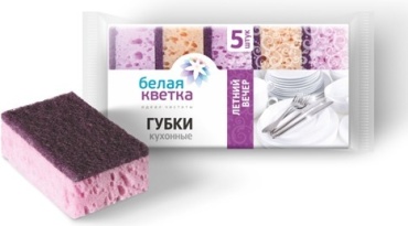 Губка для посуды Белая кветка Летний вечер 5 шт, поролон