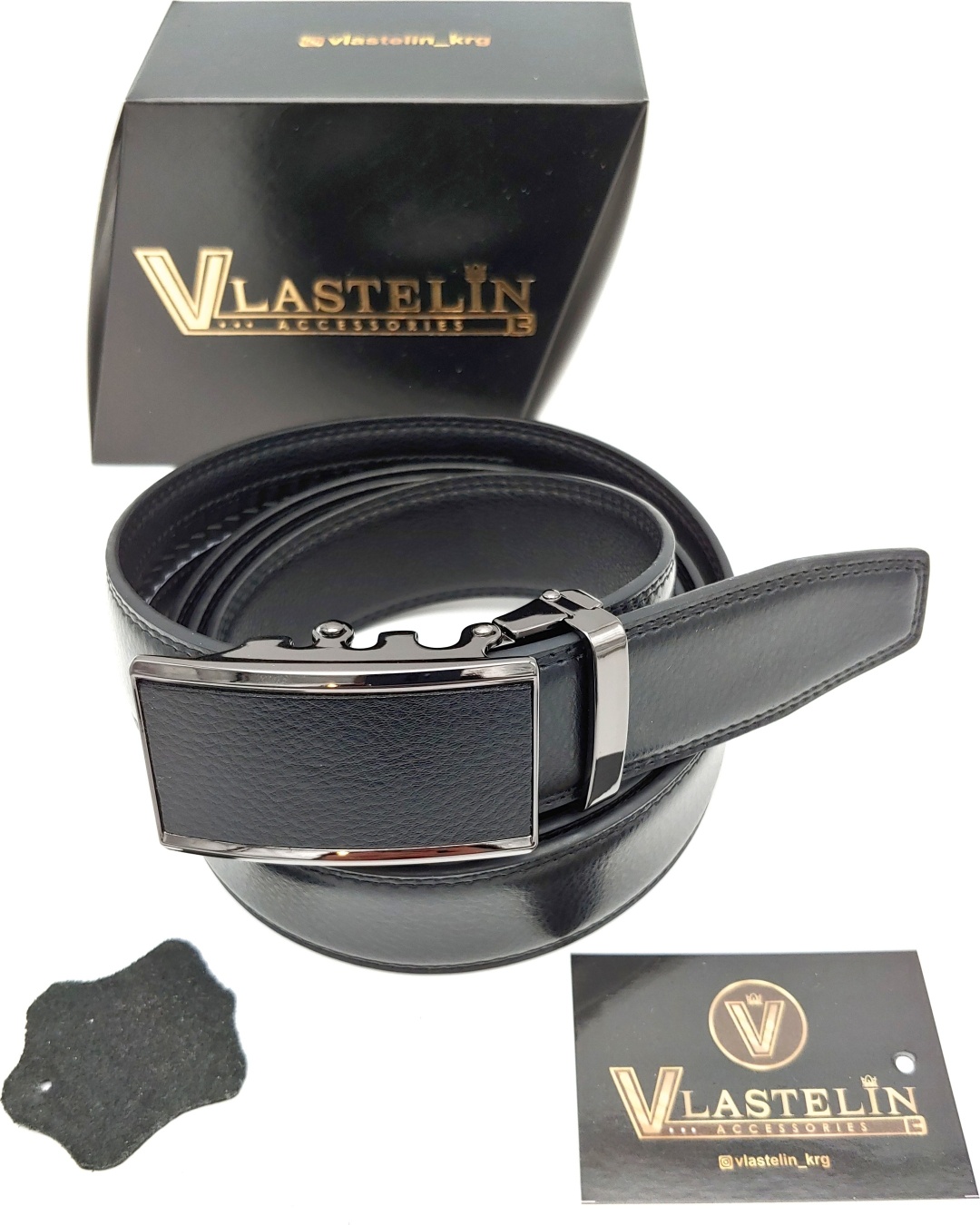 Ремень Vlastelin металл, натуральная кожа 130 см черный