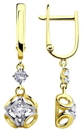 Серьги Diamant 53-121-00510-1 вес 2.99 г золото, фианит