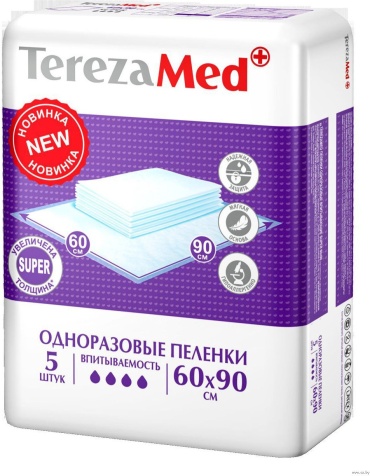 Пеленки одноразовые впитывающие Super 60х90 см, TerezaMed, 5 шт.