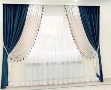Комплект Adil Textile 600x260 см 2 шт, бархат, синий, белый
