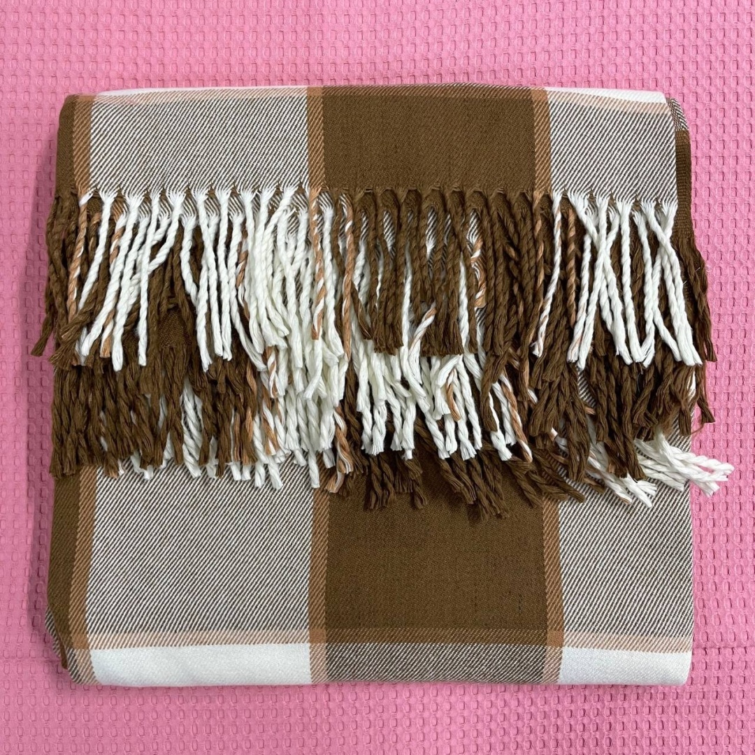 Плед Blanket 160х210 см, шерсть, белый, серый, коричневый