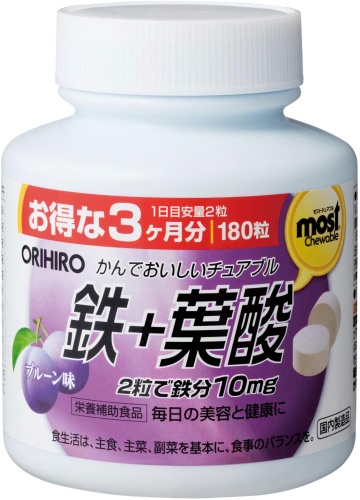 ORIHIRO MOST Железо + Фолиевая кислота курс 90 дней жевательные таблетки со вкусом сливы 180 шт