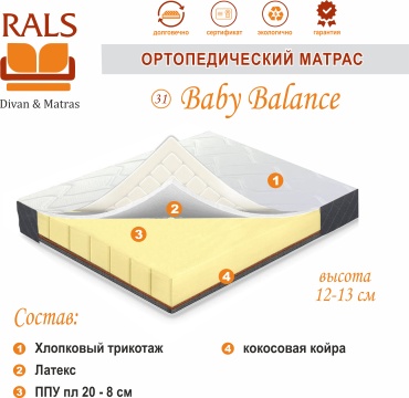 Матрас RALS 31 Baby Balance, 90x200x13 см