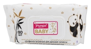 Влажные салфетки Premial для детской гигиены BABY с экстрактом алоэ на талой ледниковой воде 80 шт