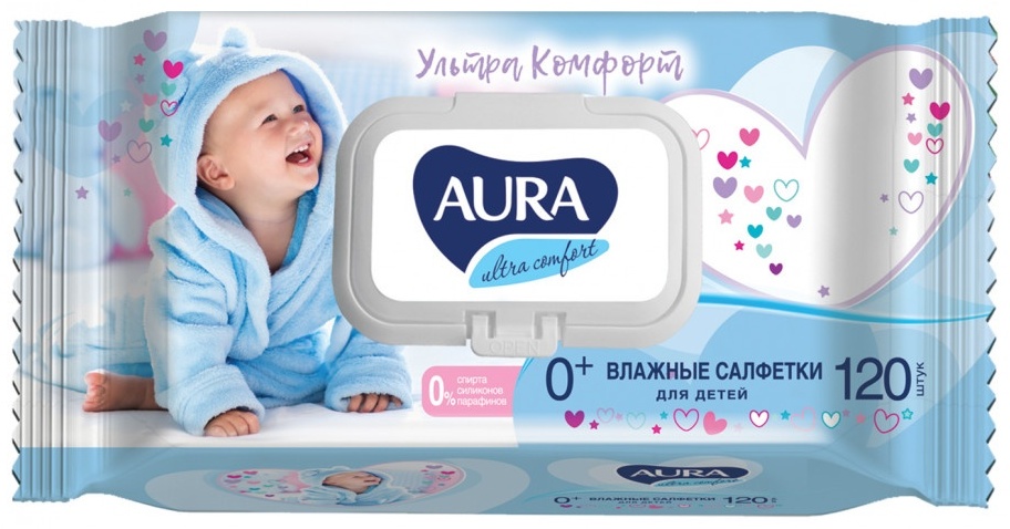 Влажные салфетки Aura Beauty Ultra Comfort Алоэ и Витамин E 120 шт