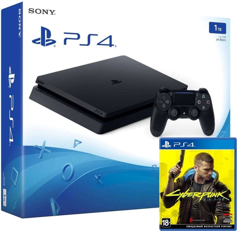 Купить Игровая приставка Sony PlayStation 4 Slim 1TB черный + Cyberpunk ...