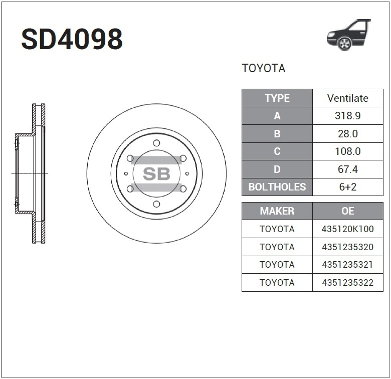 Диски Sangsin Brake передние SD4098