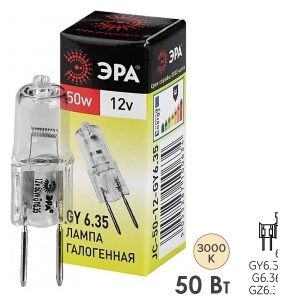 ЭРА 50W G6.35, галогенная, яркий белый