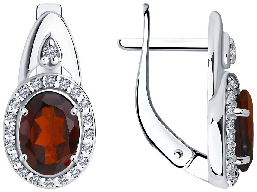 Серьги SOKOLOV 92021685 вес 2.58 г серебро, фианит, гранат