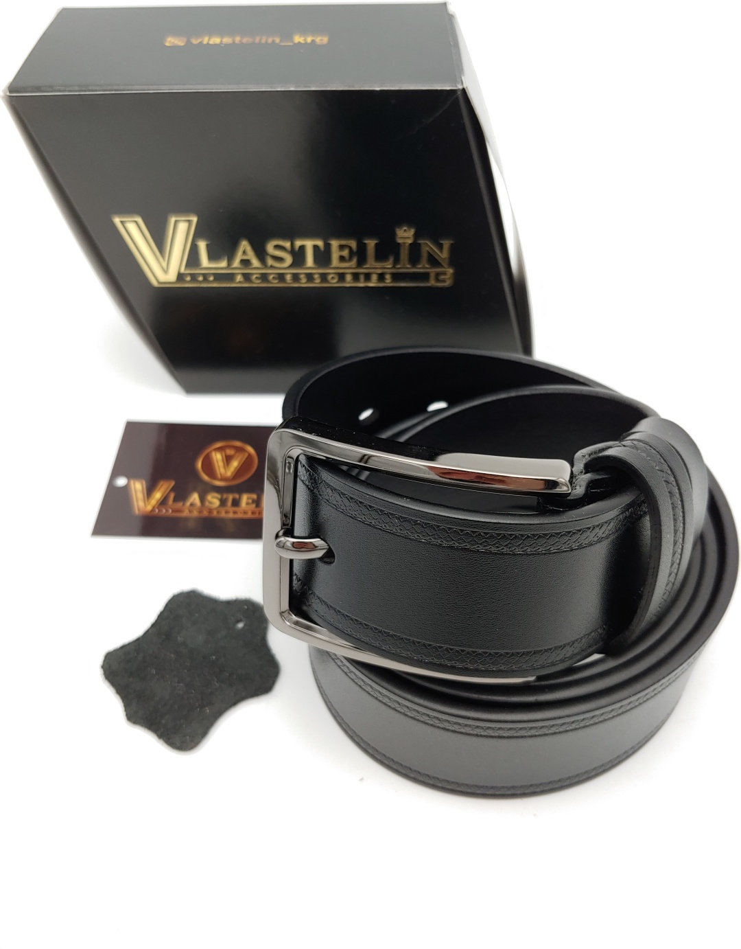 Ремень Vlastelin металл, натуральная кожа 110 см черный