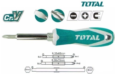 Total отвертка с насадками с магнитным наконечником, 6 в 1 INDUSTRIAL
