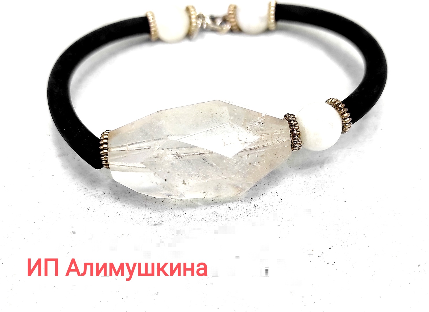Браслет длина 18 см натуральный камень, лунный камень (адуляр), горный хрусталь