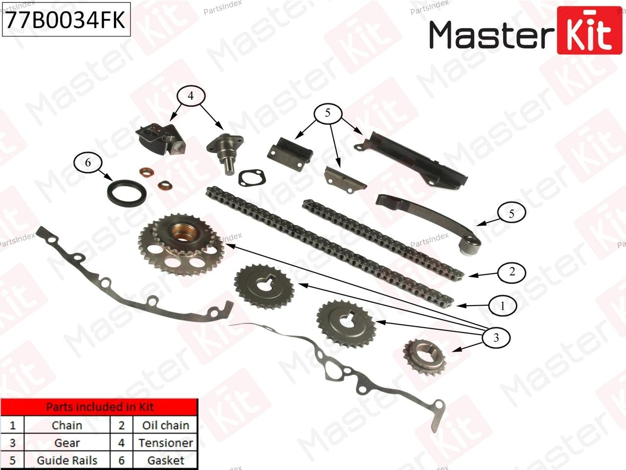 MASTERKIT Цепь ГРМ - Газораспределительного Механизма (комплект) 77B0034FK
