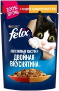 Felix Двойная вкуснятина кусочки в желе говядина, домашняя птица 75 г 1 шт