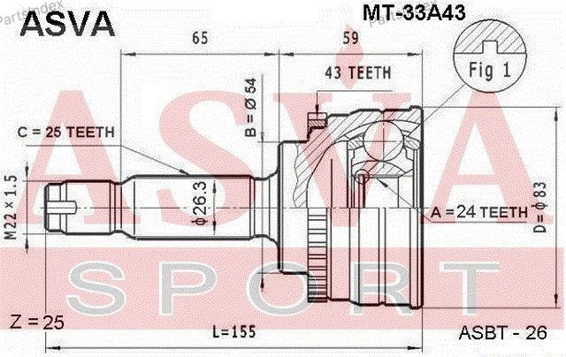 ASVA Шарнирный Комплект, Приводной Вал MT33A43