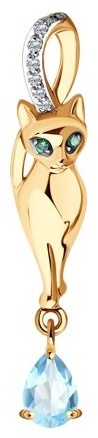 Подвеска Diamant 51-330-01343-1 вес 1.11 г золото, топаз, фианит