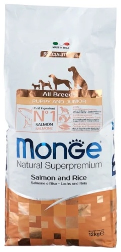 Monge All Breeds Puppy&Junior Salmone для щенков лосось 12 кг