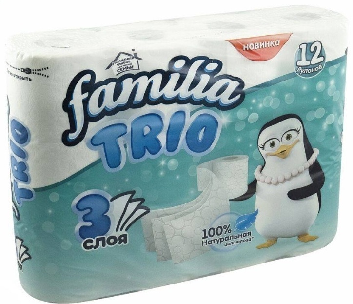 Familia туалетная бумага 3-слойный 12 шт, первичная целлюлоза