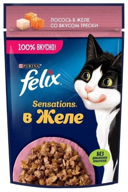 Купить Корм Felix кусочки в желе лосось, треска 75 г 1 шт в Алматы ...