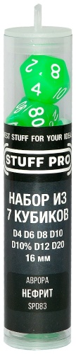 Игральные кости STUFF PRO набор для ролевых игр D&D 7 шт зеленые