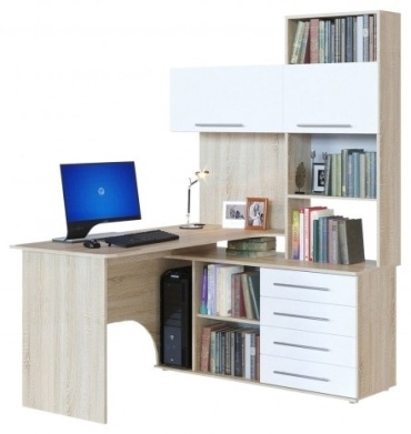 Стол компьютерный с надстройкой Elite Comfort Бастон, 140х123x183 см, белый, бежевый