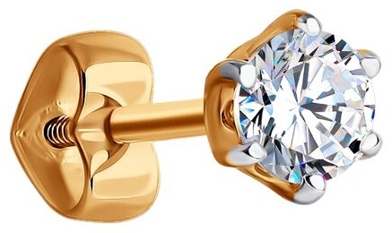 Моносерьга Diamant 51-127-01210-3 вес 0.64 г золото, фианит