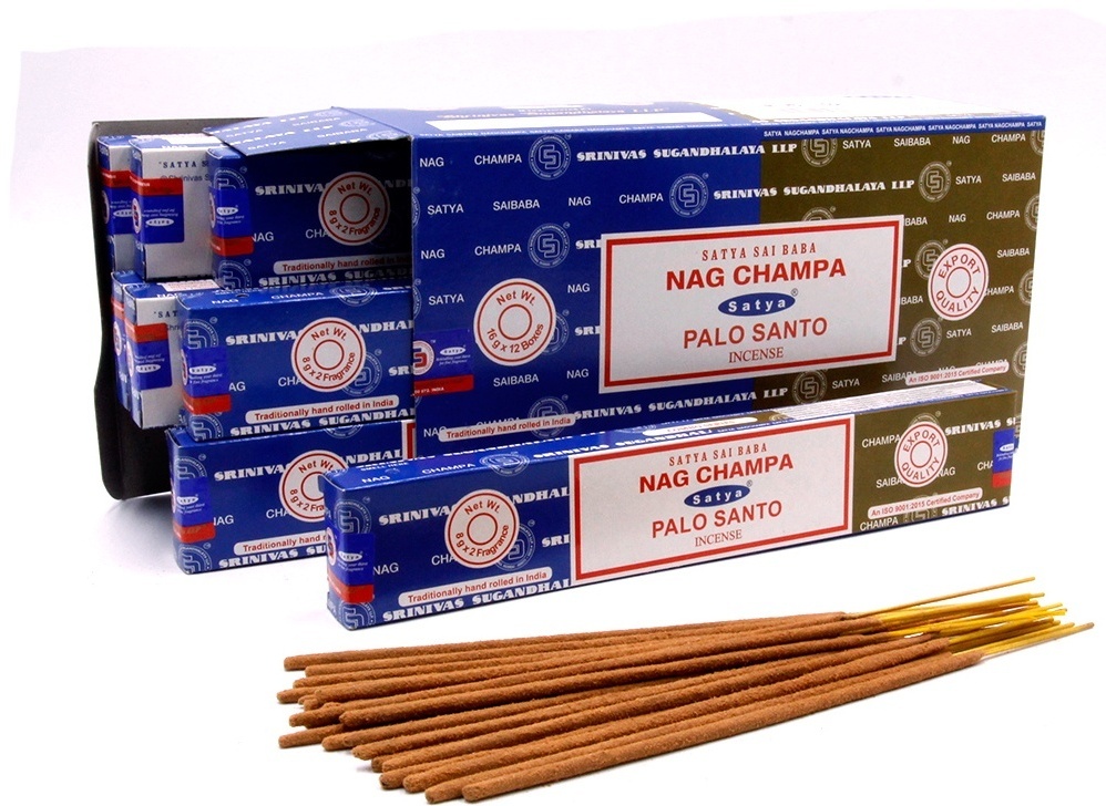 Satya благовония палочки NAG CHAMPA+Palo Santo mix 12 шт