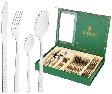 Набор столовых приборов Agness 24 шт, серебристый 942-062