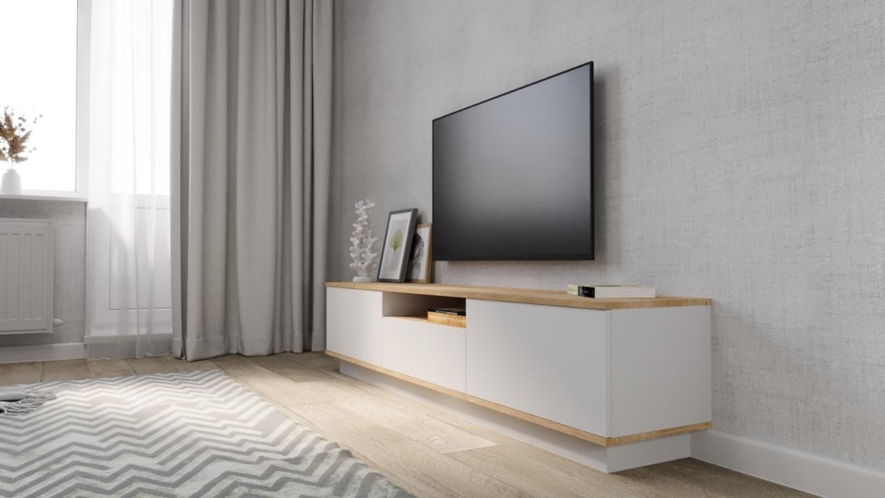 Купить ТВ-тумба напольная 22, 40x220x35 см, белый, коричневый в Алматы ...