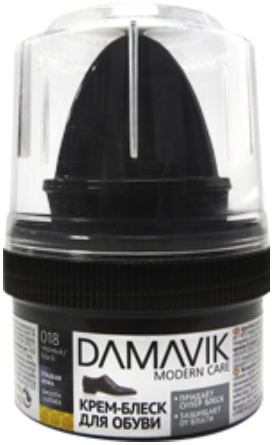 DAMAVIK Крем-блеск для обуви с губкой, черный 50 мл