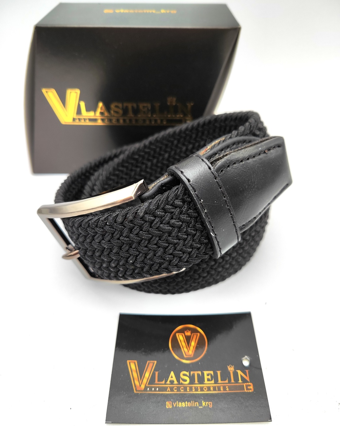 Ремень Vlastelin металл, текстиль 125 см черный