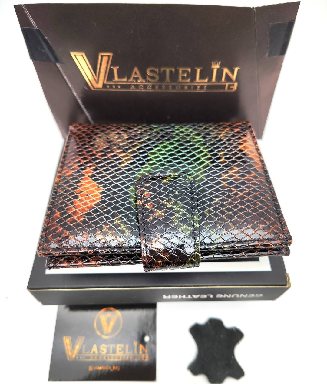 Кошелек Vlastelin металл, натуральная кожа черный, мультиколор