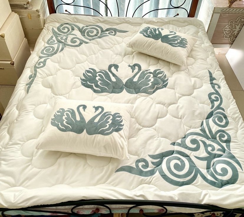 Комплект корпе с подушками 200x220 см, вата, зеленый, бежевый