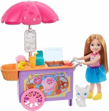 Кукла-модель Barbie Челси Магазин Кафе с тележкой и аксессуарами 14 см