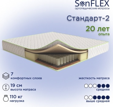 Матрас SonFlex Стандарт-2, 200x220x19 см