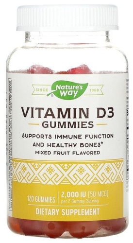 Nature's Way витамин D3 Gummies со вкусом фруктового ассорти 50 мкг 2000 МЕ 120 таблеток