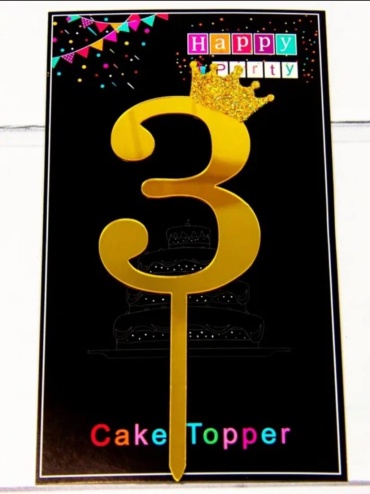 Топпер для торта цифра 3 16159123_822391 золотистый 1 шт
