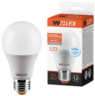 Wolta 20W E27, светодиодная, холодный белый