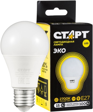 СТАРТ 15W E27, светодиодная, теплый белый