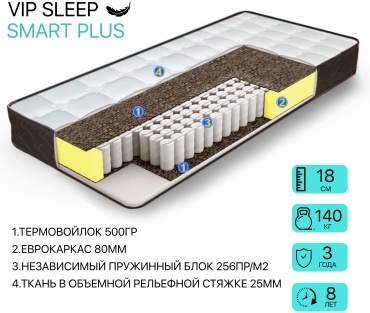 Матрас VIP SLEEP SMART PLUS, 90x195x18 см