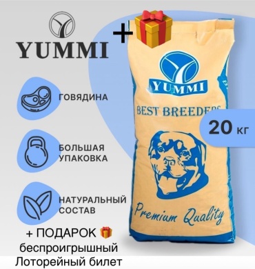 YUMMI Premium Quality вкус Говядина для средних и крупных пород. 20 кг