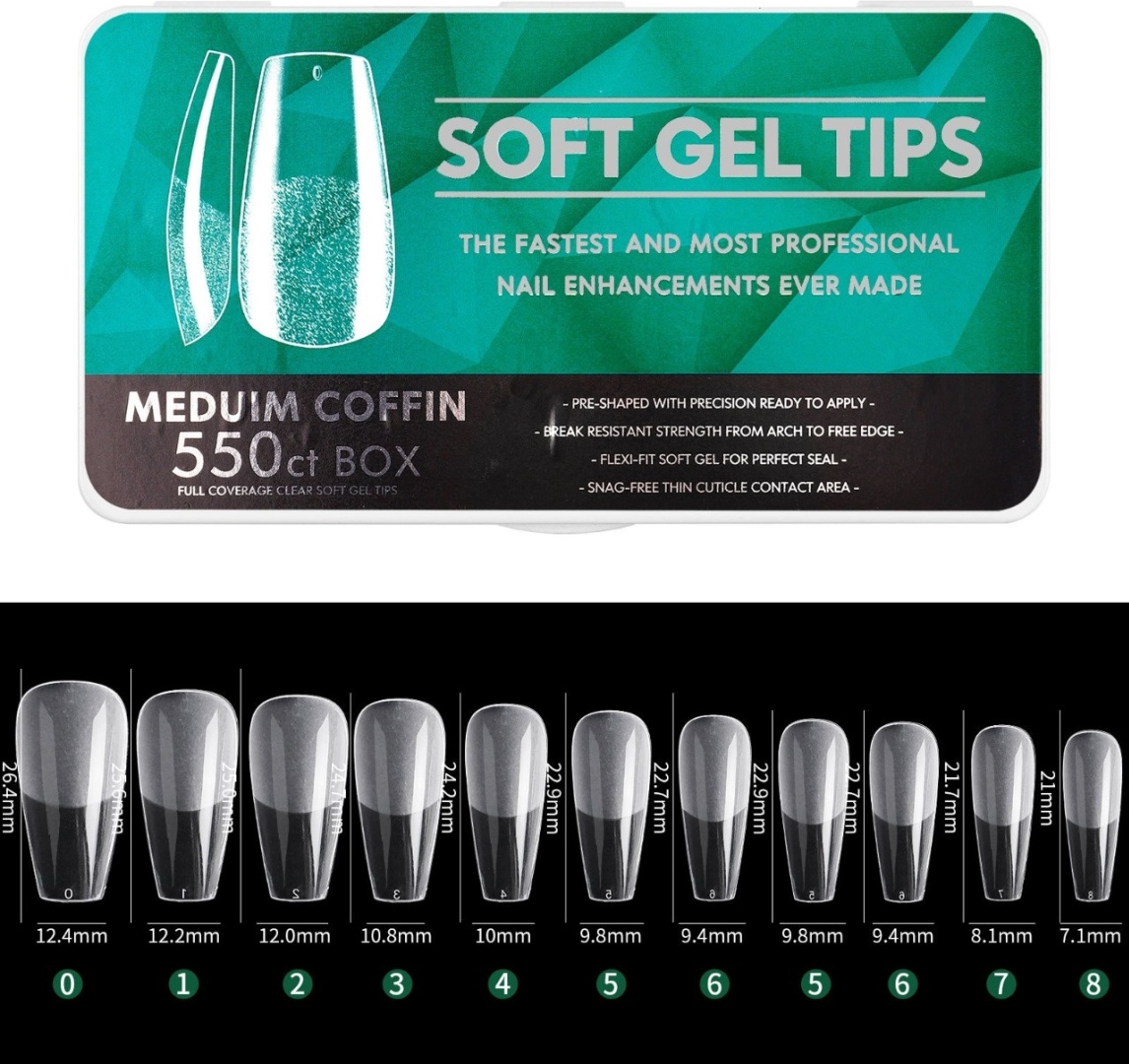 Soft gel tips типсы средние, балерина 550 шт