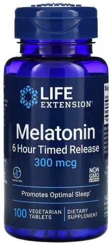 Life Extension БАД Melatonin, 6 Hour Timed Release, 300 mcg 100 таблеток