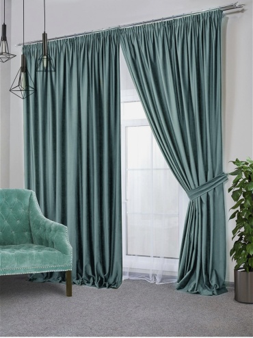 Комплект Home Textile 900x270 см 3 шт, сетка, велюр, зеленый