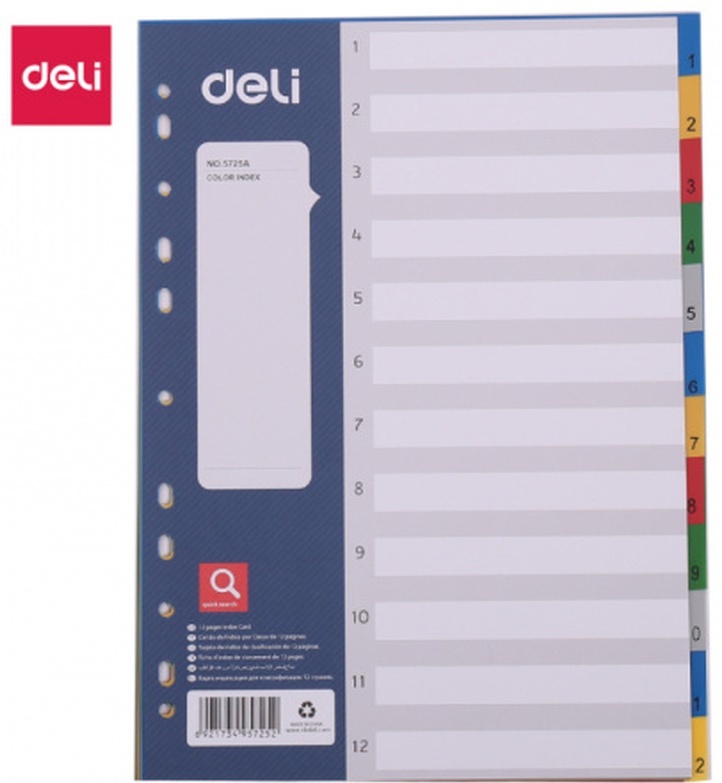 Разделитель листов DELI 5725, 12 шт, мультиколор