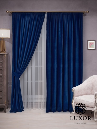 Комплект LUXOR Textile 250x270 см 2 шт, сетка, велюр, синий, темно - синий