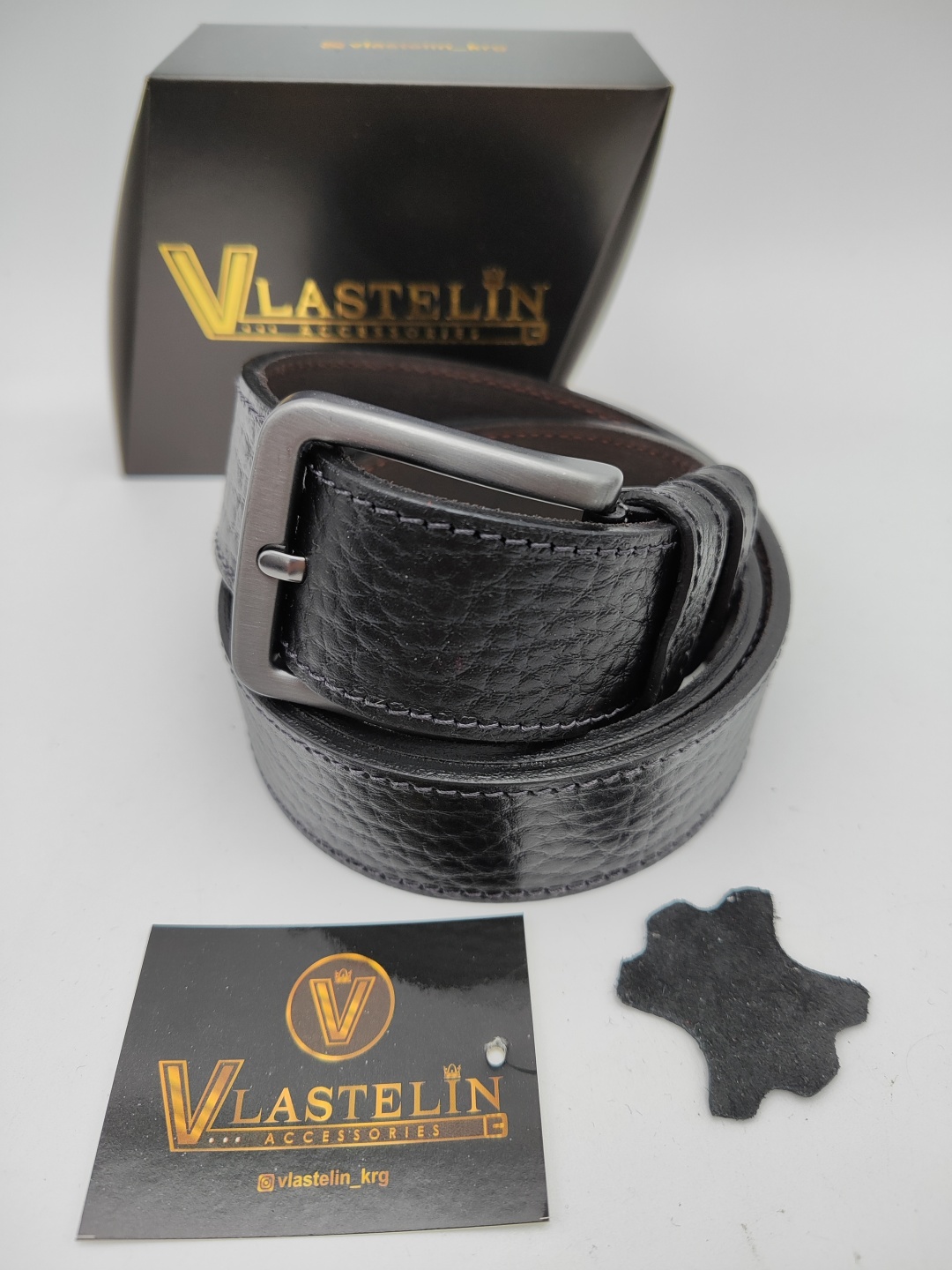 Ремень Vlastelin металл, натуральная кожа 120 см черный