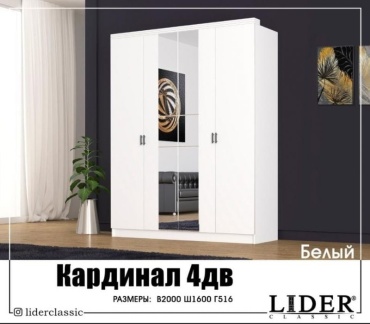 Распашной шкаф Лидер Кардинал, 160x206х52 см, белый
